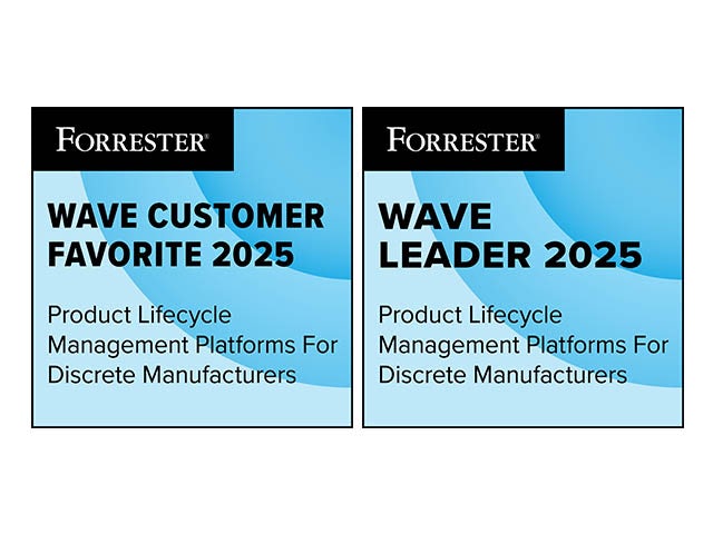 Forrester Wave Leader 2025 Product Lifecycle Management for Discrete Manufacturers award badge.