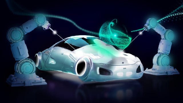 Future factory creating future cars using smart manufacturing and autonomous machines for autonomous manufacturing.