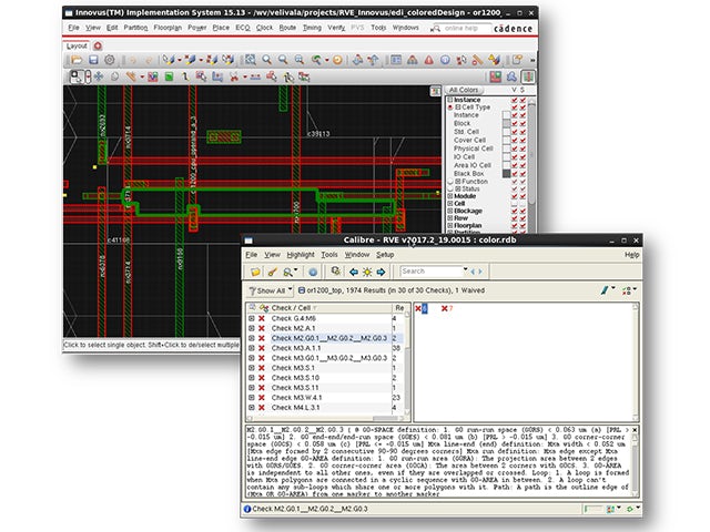 Calibre RVE interface screenshot showing error debug | Using the Calibre RVE results viewer minimizes training and support overhead, and provides a single, consistent interface across all your design tools.