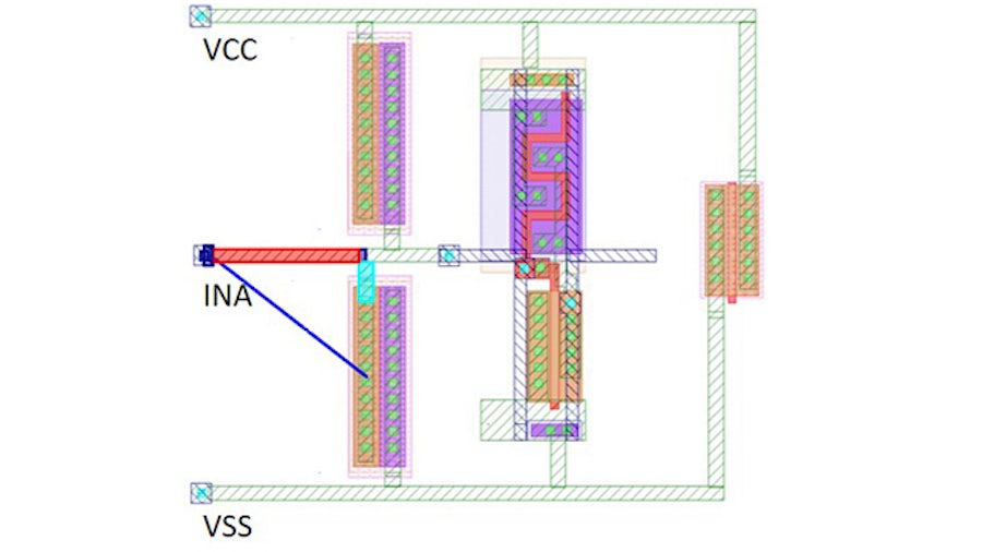 Automated P2P checking provides accurate and practical debug guidance for ESD protection circuit verification | screenshot of visual highlight showing P2P percentages of each polygon in ESD path