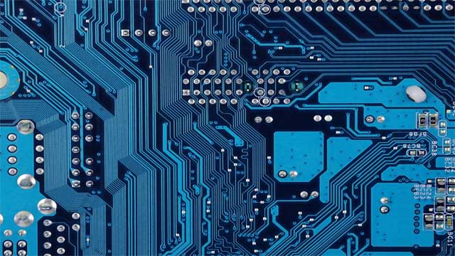 printed circuit board in blue