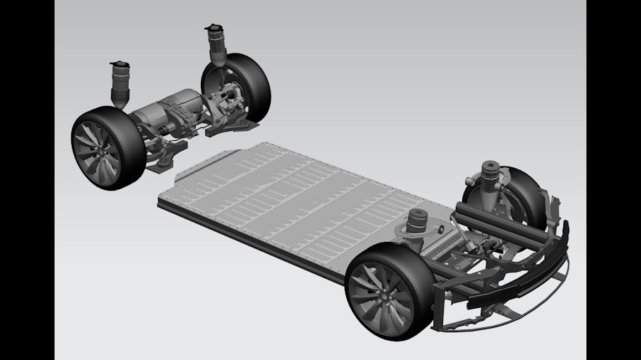 A digital twin of the chassis and battery module of an electric vehicle.