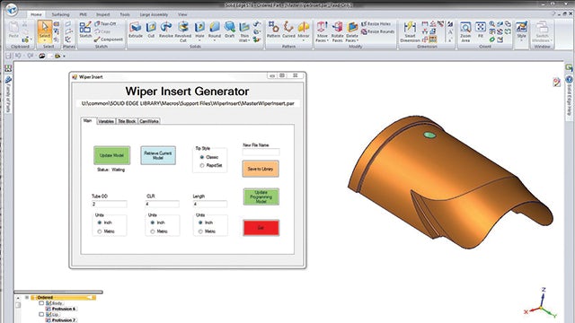 A wiper tip that previously took 30 minutes now just takes five minutes using Visual Basic to drive the creation of models and drafts.