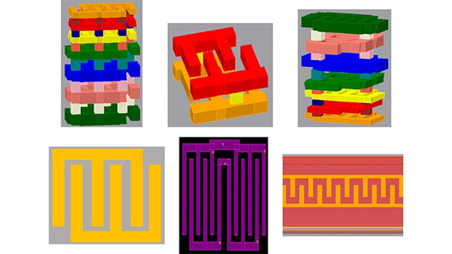 Diagrams of multiple VNCAP MIM and MOM capacitor structures