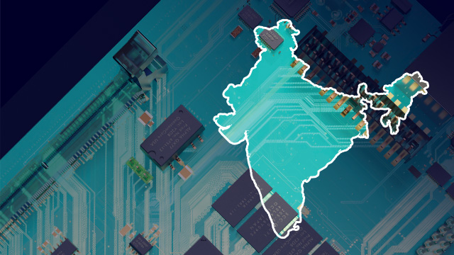 A PCB board with an outline of India on the side.