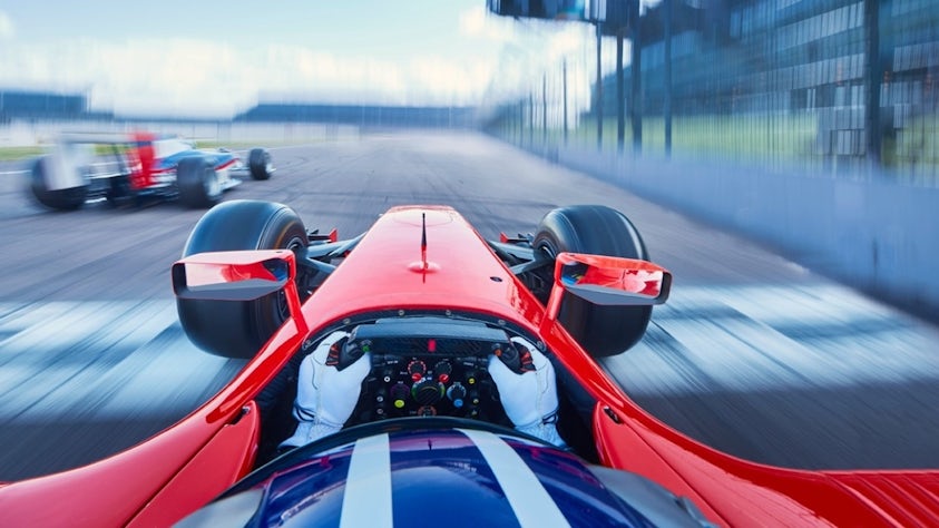 Grand prix car on the runway.