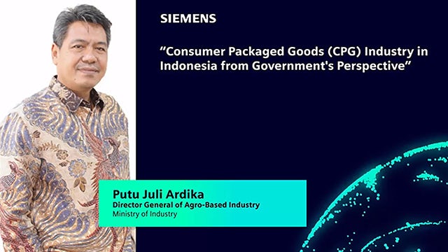 Headshot of Putu Juli Ardika, next to the text, "Consumer Packaged Goods (CPG) Industry in Indonesia from Government's Perspective."