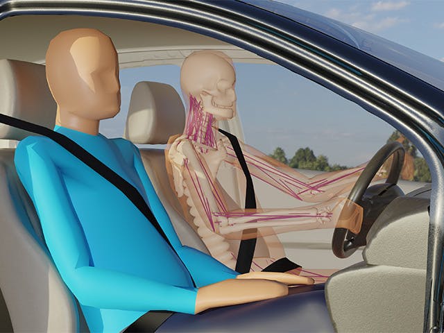 CFD-Simulation von zwei Personen in einem Auto mit der Simcenter Madymo Software.
