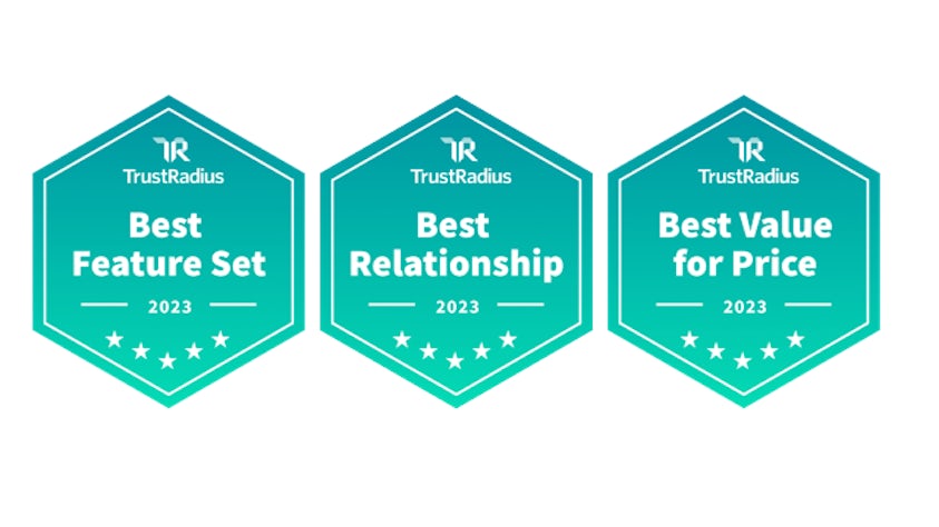 Three badges from TrustRadius 2023 awards for 