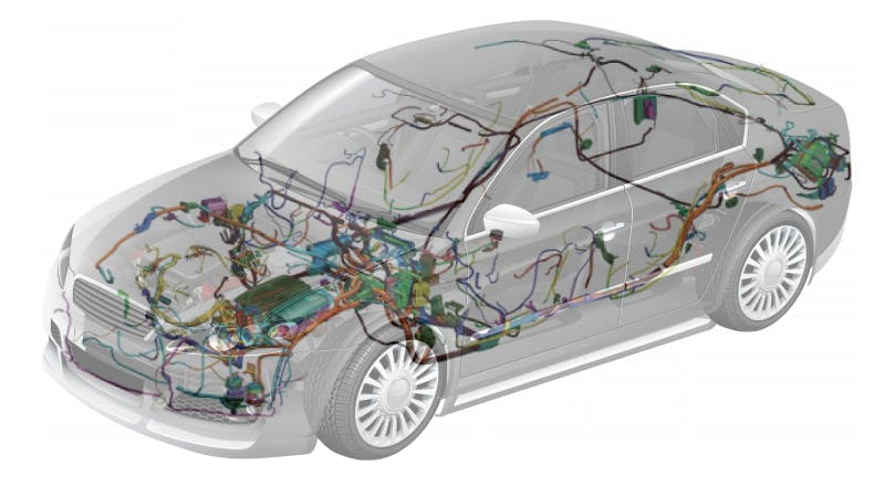 Full 3D model of the vehicle and electric wire harness used to understand EMC concerns for EV safety and reliability