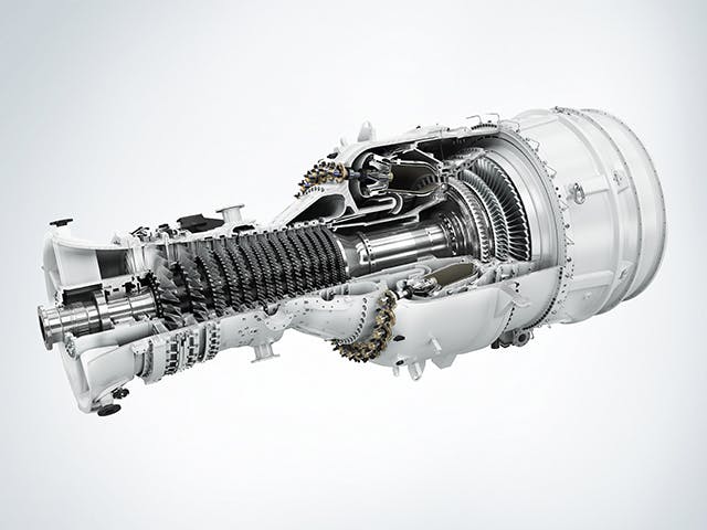 A 3D model of a turbine engine created in a computer-aided design system.