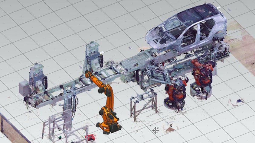 工場ライン設計のシミュレーション画像。