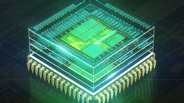 Abstract rendering of a stack of chips on a black background