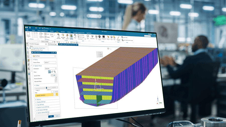 Engineers discussing structural analysis simulation results.