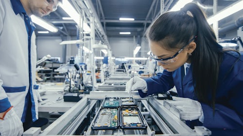 Image of a PCB assembly line 