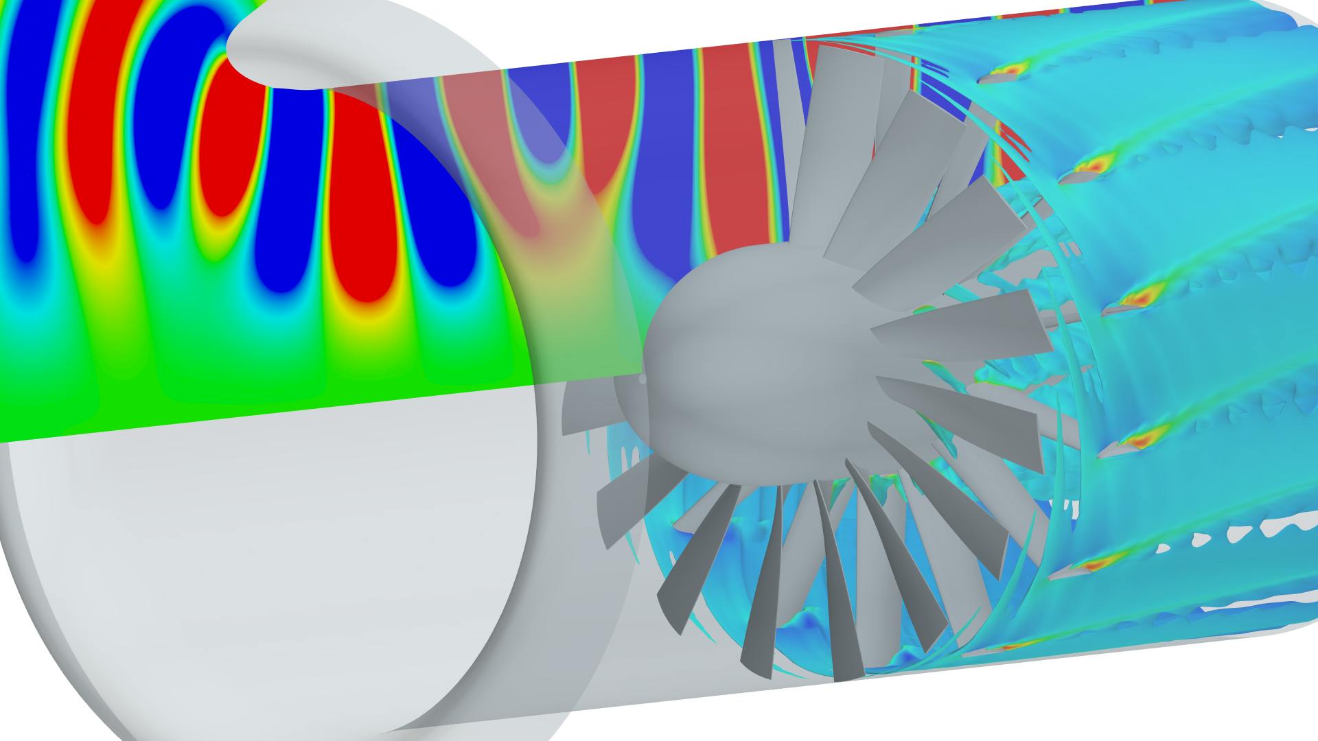 An image of a simulation of fan tonal noise due to rotor-stator interaction