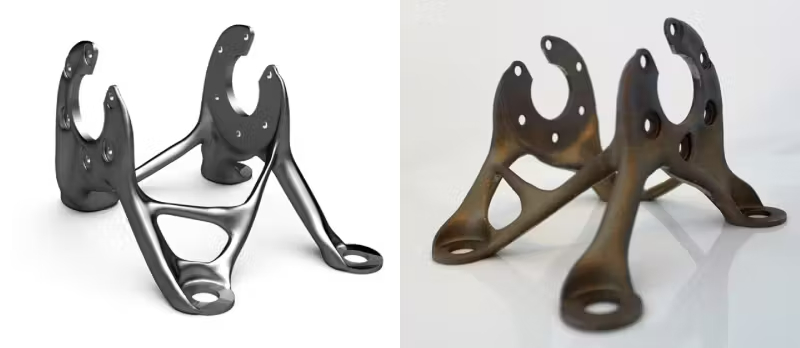 A split image showing two different angles of the same metal bracket