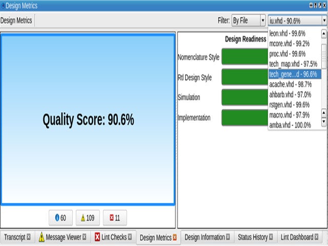 Questa Lint scores design quality to indicate which integrated IP blocks may cause issues later.