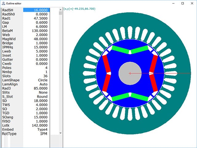Immagine dell'editor di contorni utilizzato nel software Simcenter SPEED.