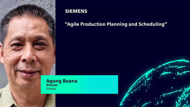 Agung Buana, Director, Eclansa, next to the phrase, "Agile production planning and scheduling"