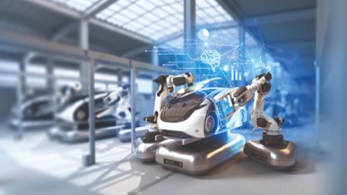 Electric vehicle manufacturing autonomous, intelligent factory of the future