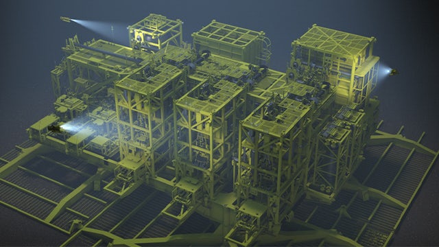 Digital view of the subsea process system under water.
