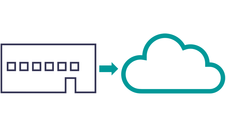 Diagram of a building with arrow pointing to cloud outline