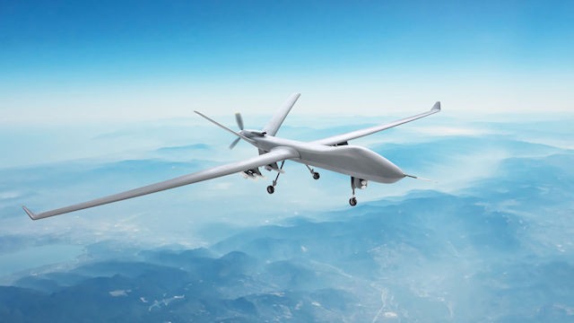 A military drone in flight.