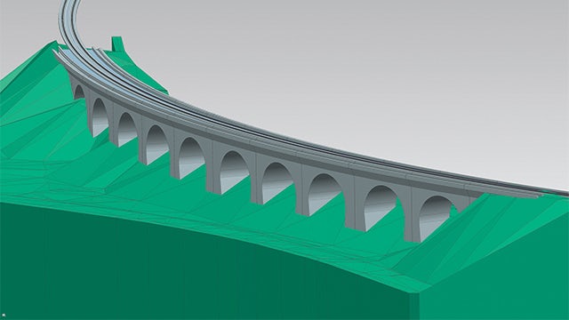 A 3D model of the new bridge; the new bridge shown within the terrain. Copyright: Obermeyer