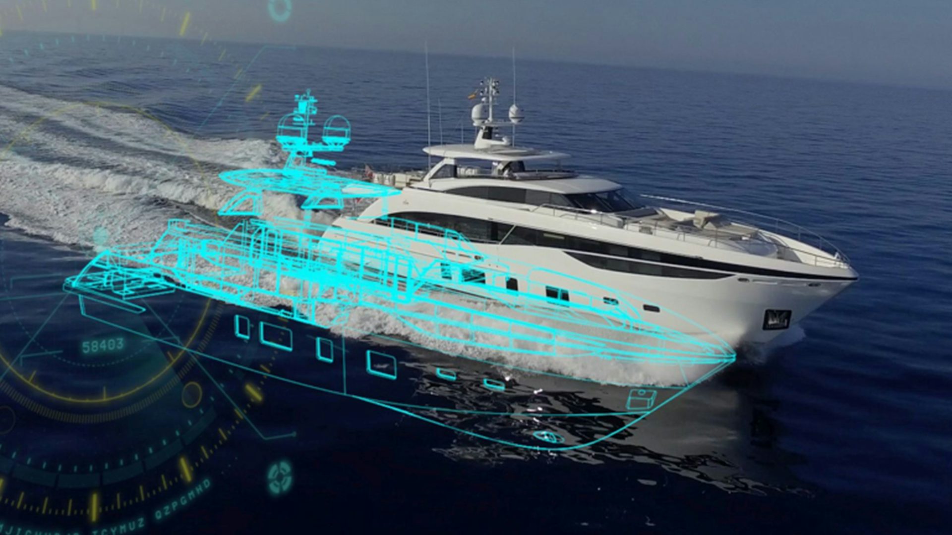 Yacht with digital overlay