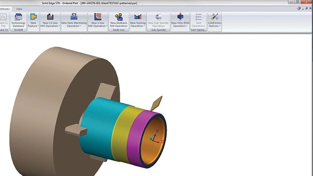 Simulation of the machining process using CAMWorks for Solid Edge.