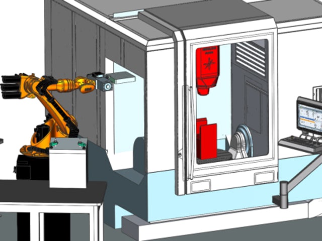 A robot performing a pick-and-place operation