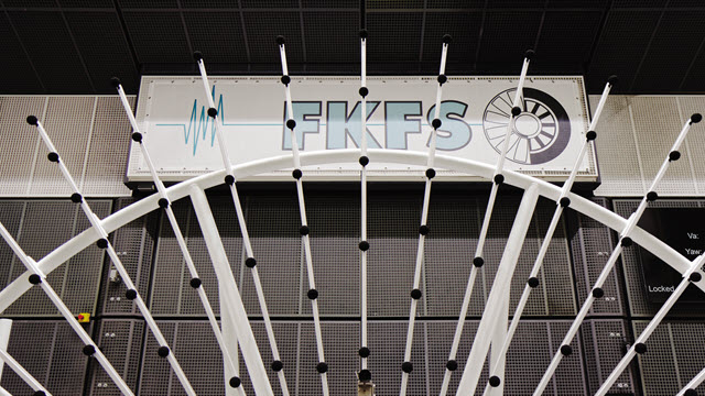 The sign for FKFS at their wind tunnel