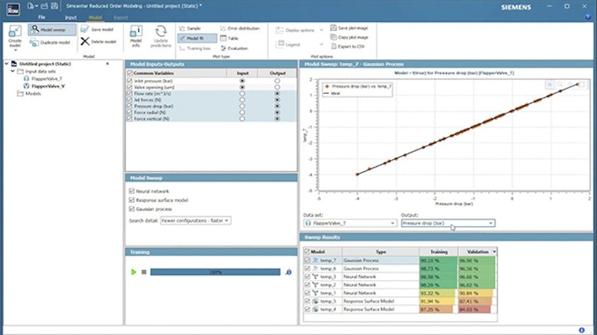 Un barrido automatizado del modelo en el software Simcenter Reduced Order Modeling.