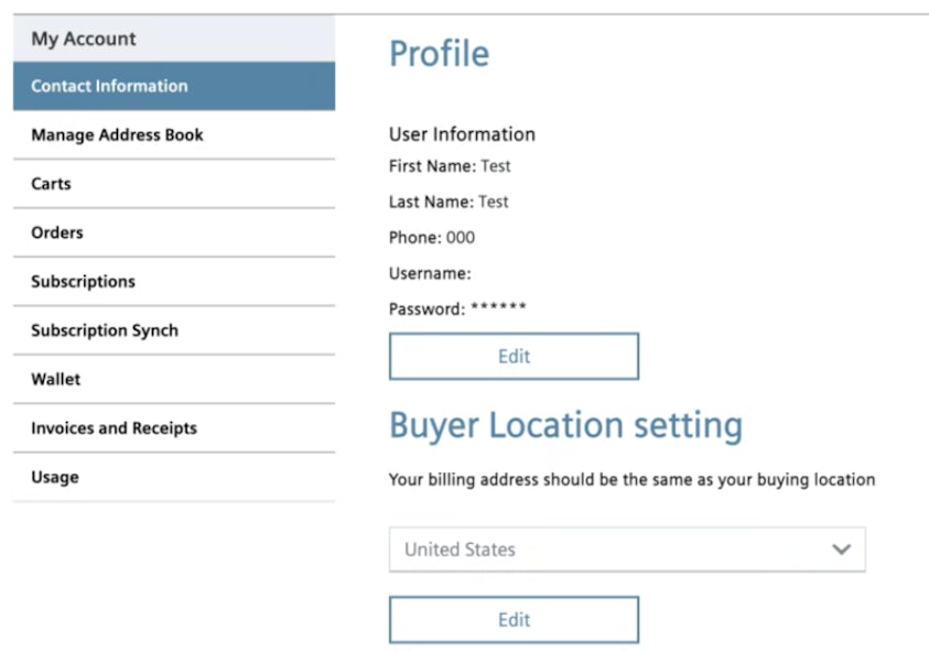 This is a screenshot of Siemens MyAccount. 