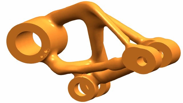 Image on a white background of the result of an optimized part created in NX Topology Optimization.