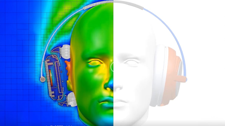 An image of a head split in half, one half is white the other half shows a heatmap 