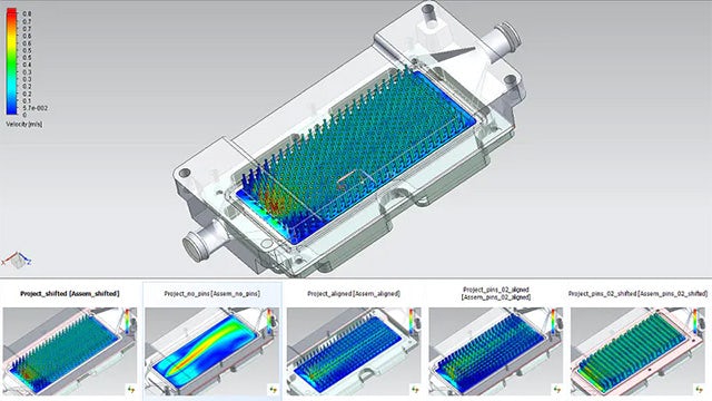 Multiple iterations of a single part as seen in a CAD simulation