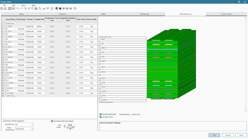 hyperlynx general PCB signal integrity stackup editor for signal integrity analysis