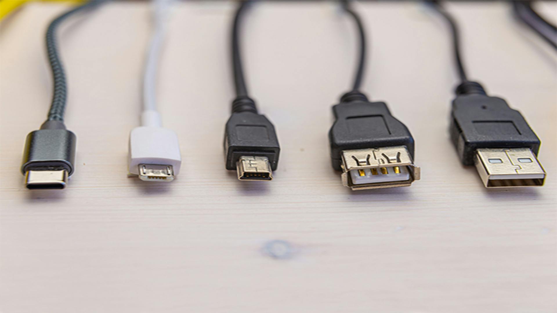 Assorted USB cable connectors.