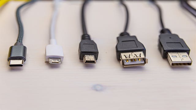 Assorted USB cable connectors.