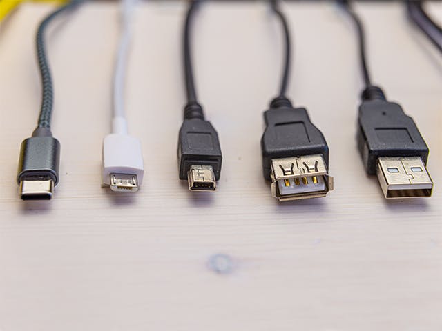 Assorted USB cable connectors.