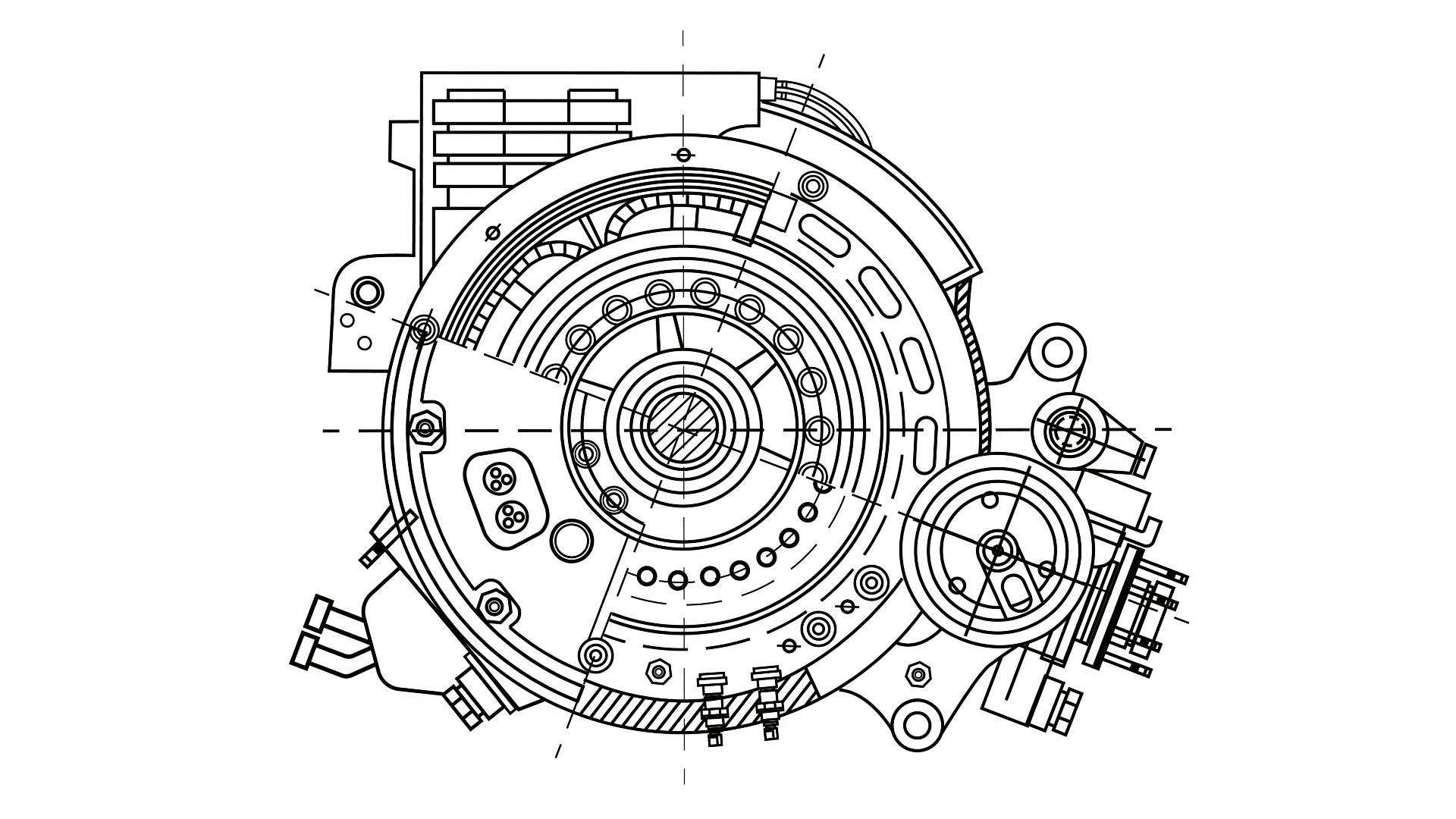 A 2-D drawing of an electric drive motor created in CAD software.