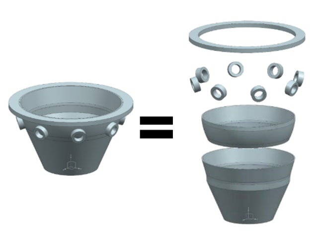 A depiction of multi-axis part decomposition.