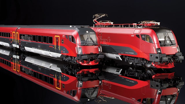 Difficult to distinguish from the original, the Roco Railjet is a finely detailed 1:87 scale railway model.
