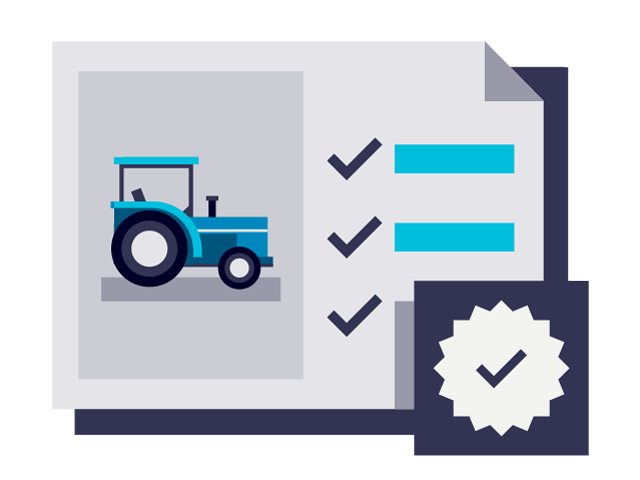 Illustration of a tractor next to a list of items.