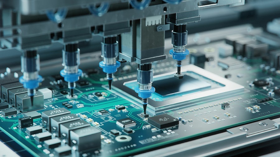 Image of a printed circuit board (PCB) used in electronics manufacturing