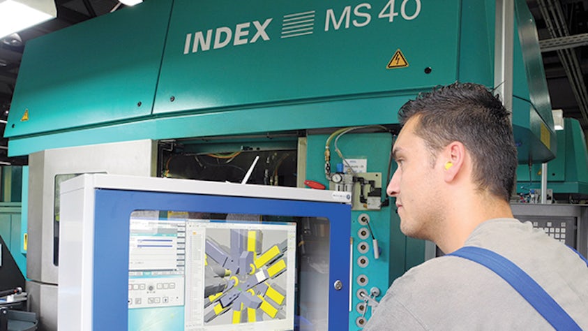 The mobile workstation allows  adjustments to the multi-spindle  machining process in advance on  the virtual machine. Illustration:  Wendenburg.