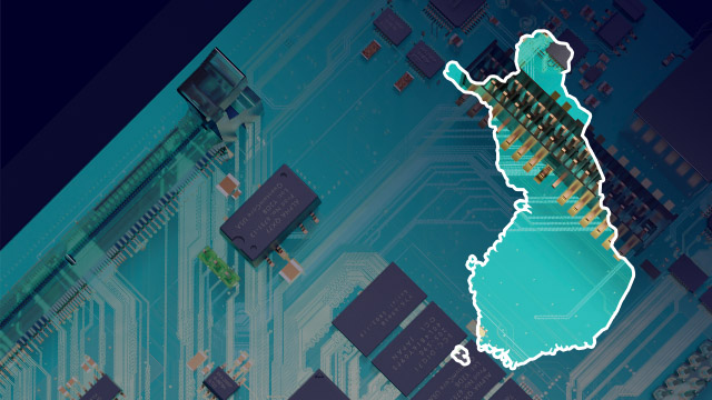 Image of a PCB board with an outline of Finland on the side. 