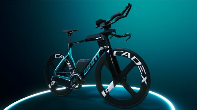 High quality rendering of a Giant-brand bike design from Designcenter NX CAD on a teal background